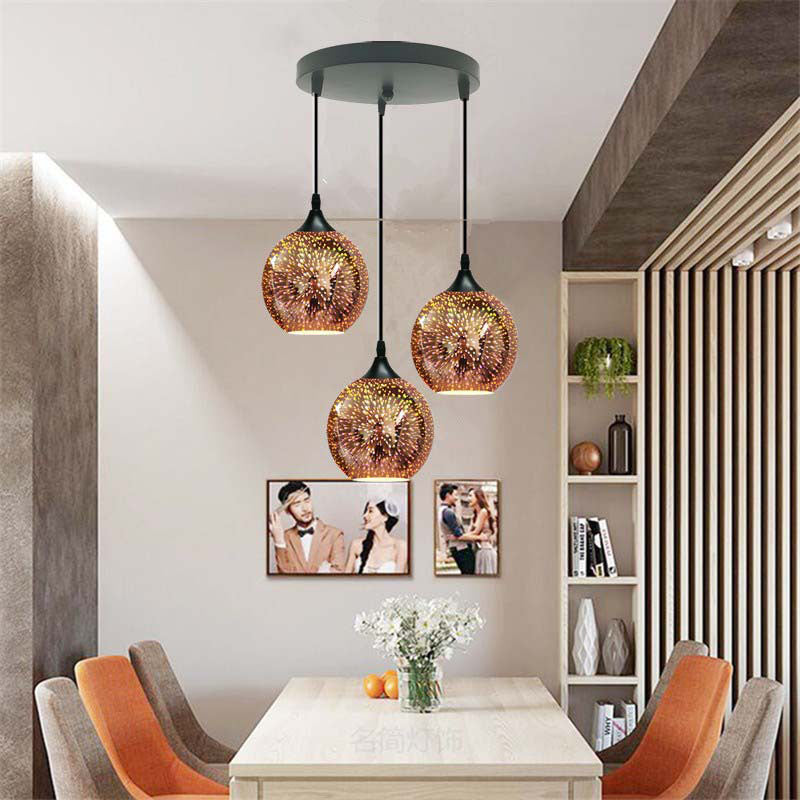 Frendorf | ElysianSpark 3D Creative LED Kronleuchter | 2/3 Lichter | Feuerwerksglas-Dome | Modernes Design | Stimmungslicht für Zuhause