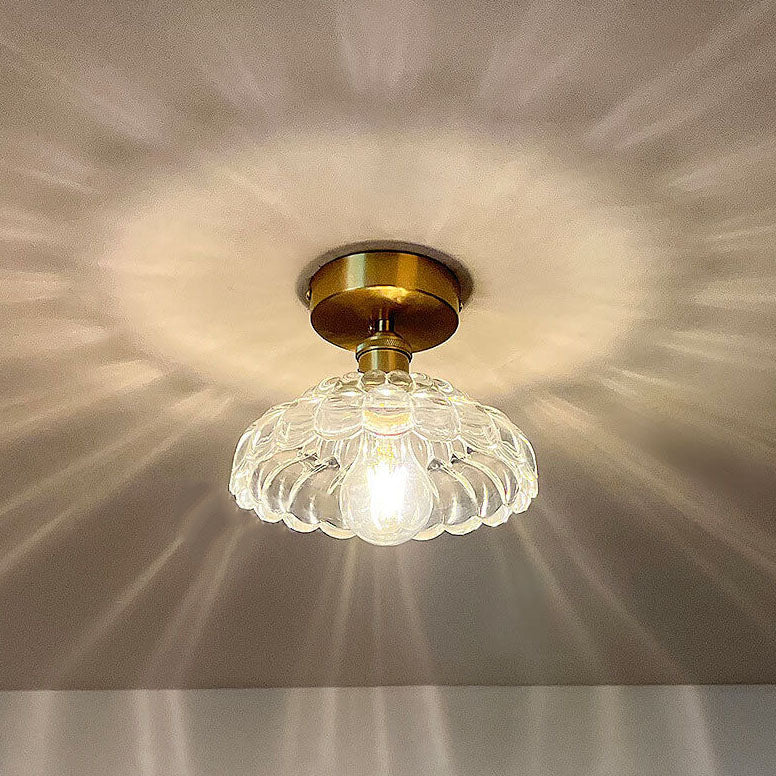 Frendorf | Brassaura Dome-Deckenleuchte | Vintage-Messing | Glasabdeckung | Halbbündig montiert | Elegante Beleuchtung