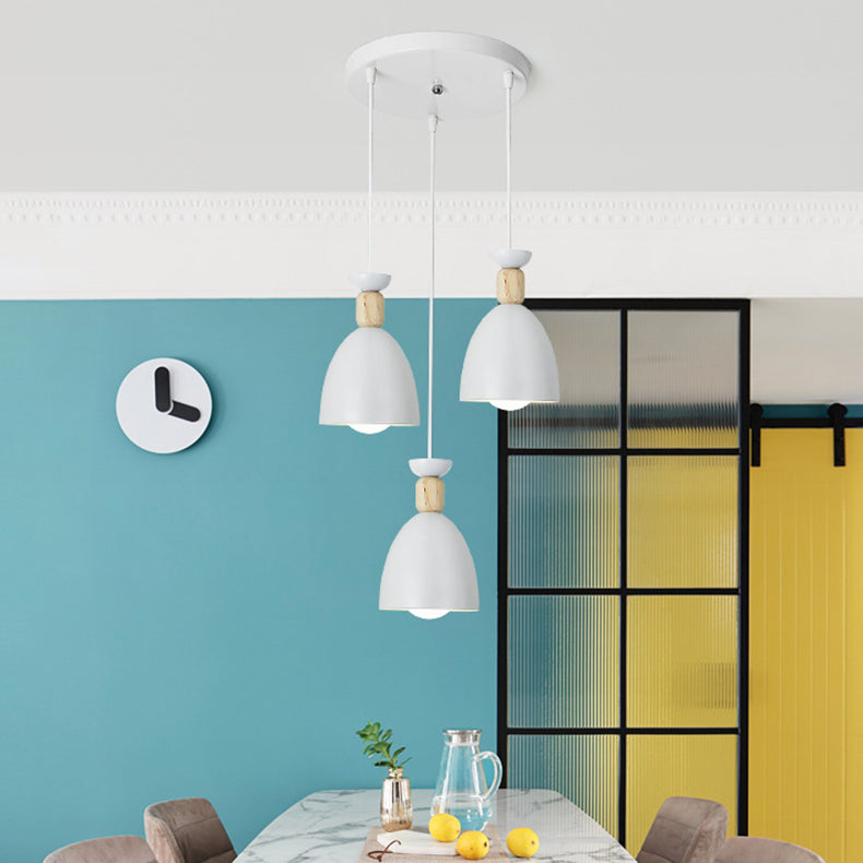 Modern Minimalist Runde Kegel Eisen Holz 1/3 Licht Insel Licht Kronleuchter für Esszimmer