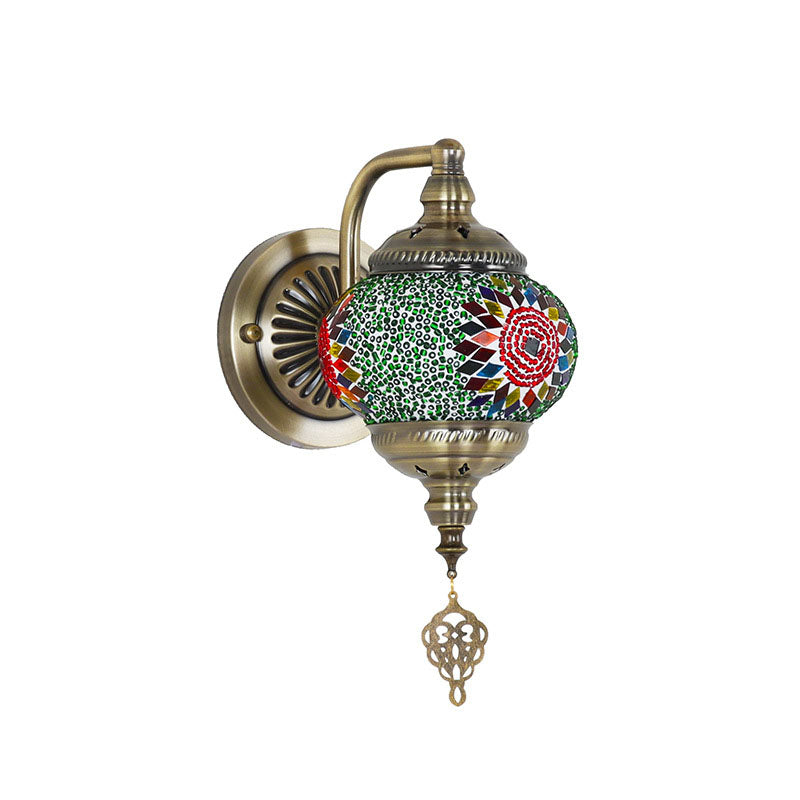 Zeitgenössische Retro Eisen Glas Mosaik Globus 1-Licht Wand Sconces Lampe Für Flur