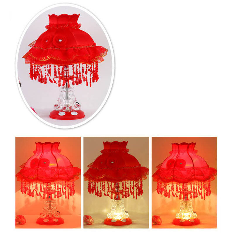 Frendorf | Elarion Glow Tischlampe | Europäisches Design | Stoffschirm & Glasfuß | Dimmbar | Romantische Beleuchtung