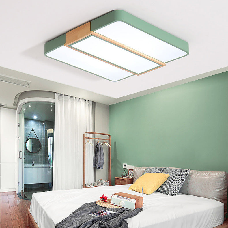 Zeitgenössische skandinavische quadratische rechteckige Kombination Holz Eisen LED Deckenleuchte für das Wohnzimmer