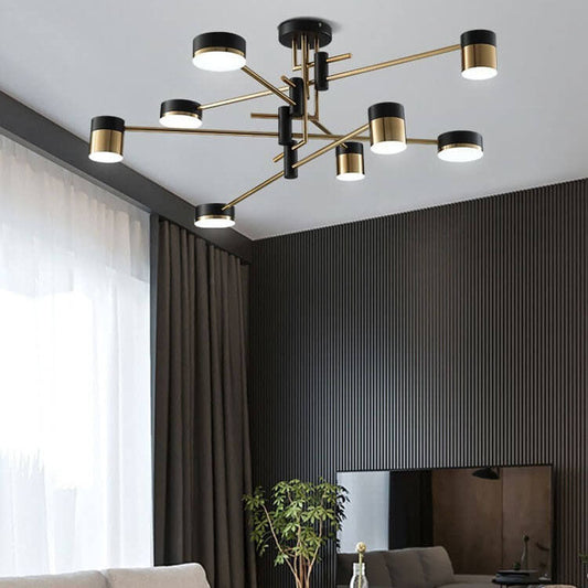Frendorf | ZenithGlow Minimalistische Deckenleuchte | Schwarz-Gold Design | 4-8 Lichter | Halbaufbau-Leuchte