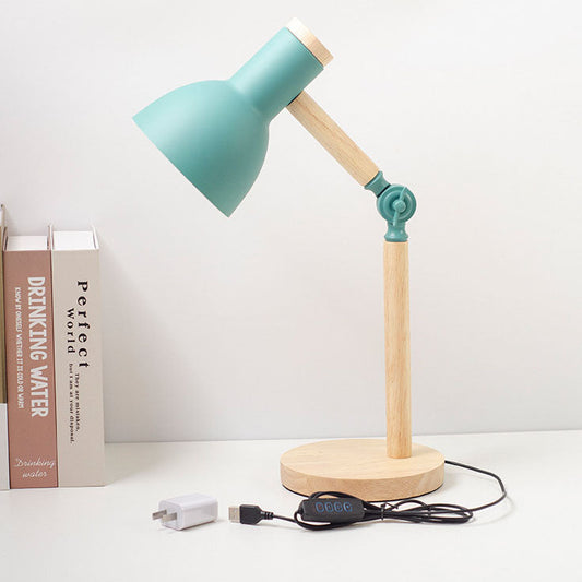 Moderne minimalistische, einfarbige, drehbare Tischlampe aus Holz und Eisen mit 1 Licht