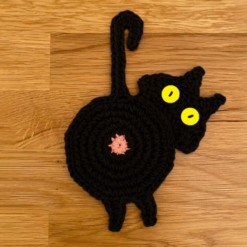 Frendorf | 🐱Lustige Katzenpo-Untersetzer Katzenpo-Tassenmatte Gestricktes Geschenk für Katzenfans