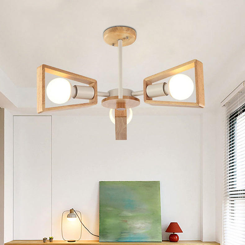 Zeitgenössischer skandinavischer Windmühlen-Eisenholz 3/5/6/8 Licht Kronleuchter für das Wohnzimmer