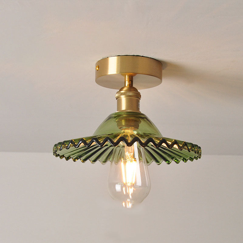 Frendorf | Lotuvia Japanische Vintage Deckenleuchte | Glas & Messing | Lotus Design | Semi-Flush-Mount