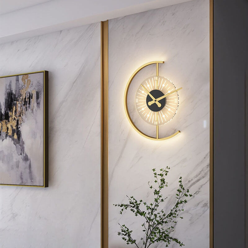Frendorf | LumeClock LED Wandleuchte | Kreatives Uhrendesign | Goldrahmen | Stimmungsvolle Beleuchtung für Wohnzimmer