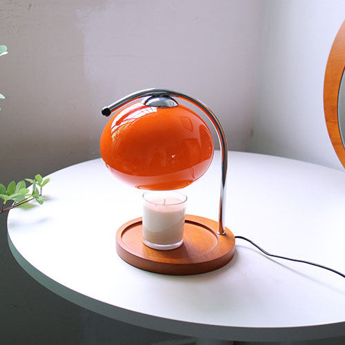 Frendorf | Melva Vintage Glasdom-Lampe mit Holzsockel | Schmelzendes Wachs | Dimmer | Stimmungslicht | Deko für Zuhause