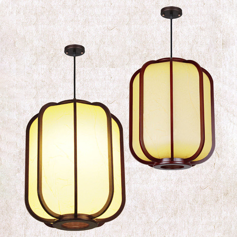 Frendorf | LuxoraChic Modernes Chinesisches Design Pendelleuchte | Faux-Schaffell | Holz-Laterne | LED-Beleuchtung für Zuhause