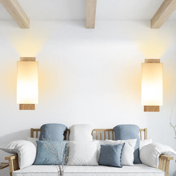 Moderner minimalistischer Massivholz Quadrat Glas Säulen 1-Lampe Wand sconces Leuchte