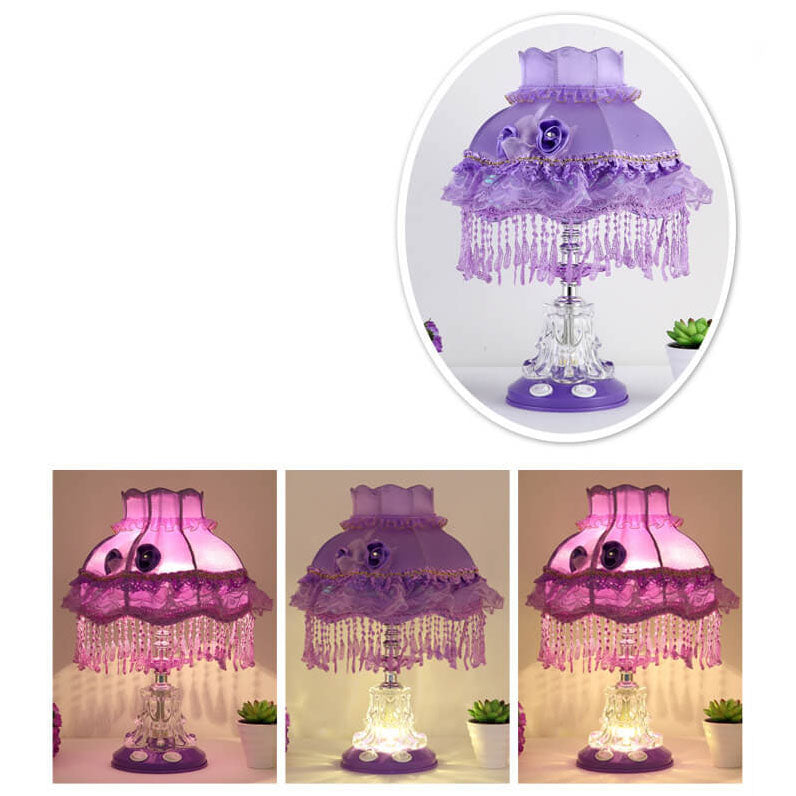 Frendorf | Elarion Glow Tischlampe | Europäisches Design | Stoffschirm & Glasfuß | Dimmbar | Romantische Beleuchtung