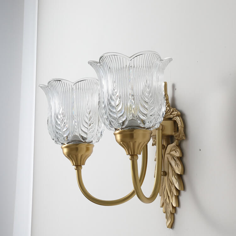 Frendorf | LustraBloom Vintage Wandleuchte | Messing & Glas | 1/2 Flammen | Elegantes Blütendesign