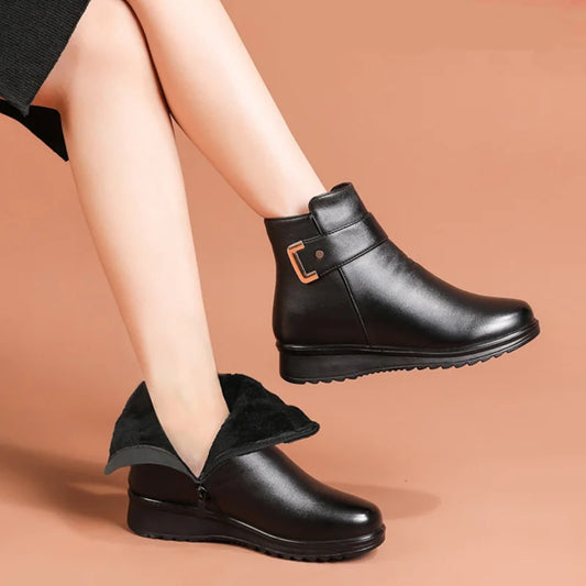 Frendorf | Orthopädische Damenstiefel mit Metallschnalle aus echtem Leder und Wolle