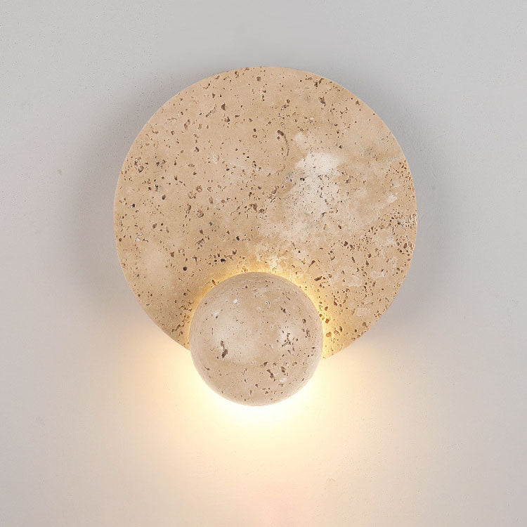 Frendorf | Travura Japanische Travertin-Wandleuchte | Runde LED-Lampe | Warmes Licht für Schlafzimmer | Stilvolles Design