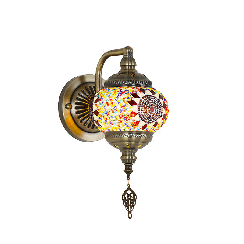 Zeitgenössische Retro Eisen Glas Mosaik Globus 1-Licht Wand Sconces Lampe Für Flur