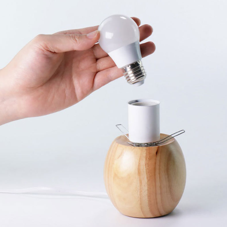 Frendorf | LuxeSphere Scandinavian Tischlampe | Holzsockel | Orb Glas-Design | Perfekt für Schlafzimmer & Wohnzimmer | Stimmungslicht
