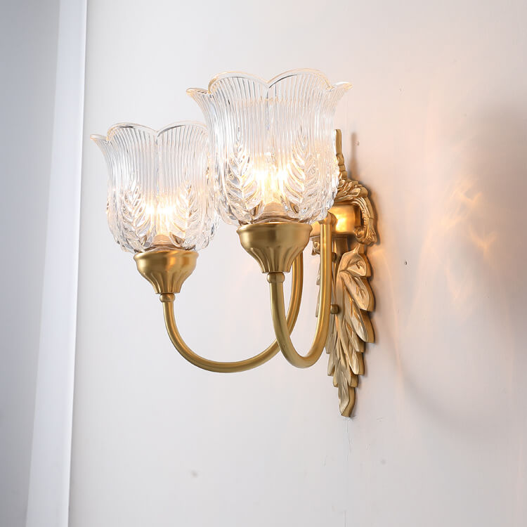 Frendorf | LustraBloom Vintage Wandleuchte | Messing & Glas | 1/2 Flammen | Elegantes Blütendesign