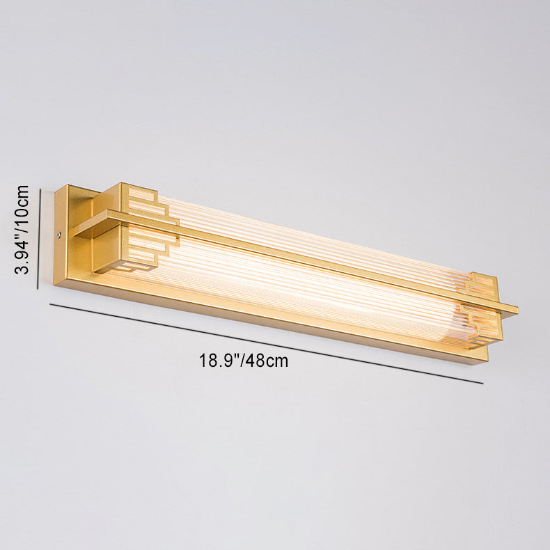 Traditionelle chinesische wasserdichte rechteckige Edelstahl-Glas-LED-Wandleuchte für den Außenbereich Terrasse