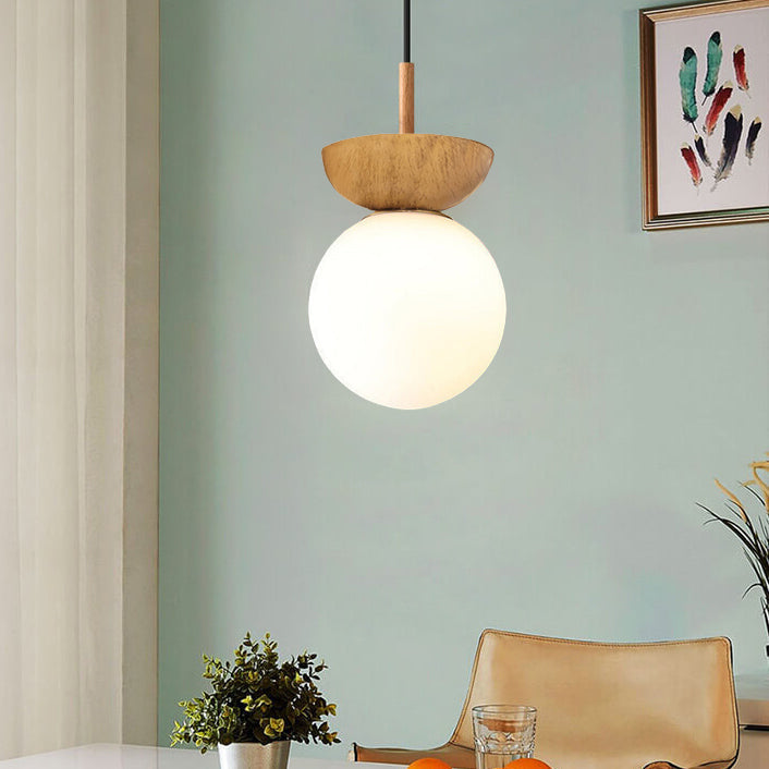 Frendorf | LumiHaus Deckenleuchte Holz | Japanisch-Nordisches Design | Glas Kugel | Warmes Stimmungslicht