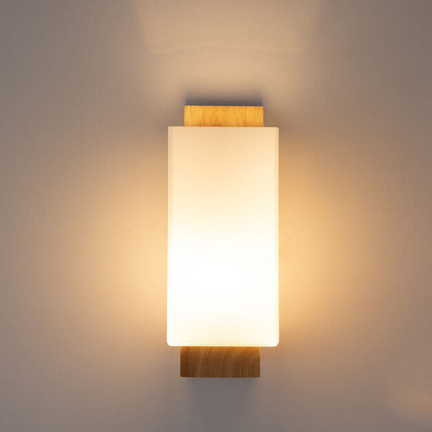 Moderner minimalistischer Massivholz Quadrat Glas Säulen 1-Lampe Wand sconces Leuchte