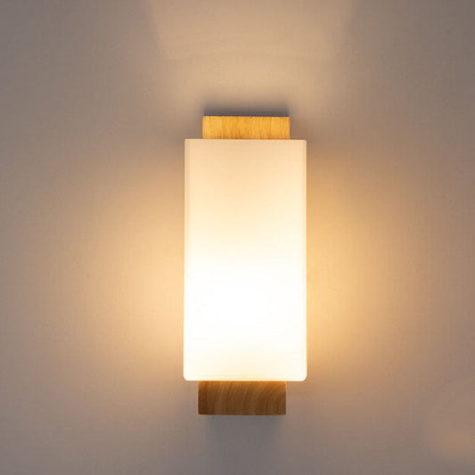 Moderner minimalistischer Massivholz Quadrat Glas Säulen 1-Lampe Wand sconces Leuchte