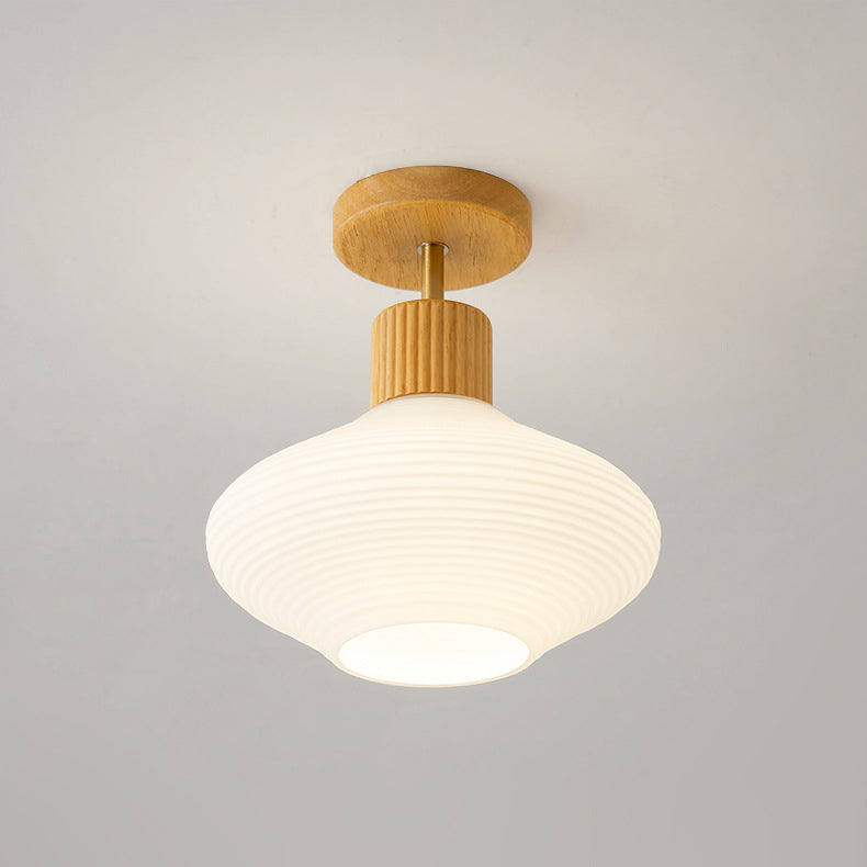 Frendorf | GlowLoom Nordic Oval Deckenleuchte | Holzstreifen Glasdesign | Halbrunde LED Lampe | Moderne Beleuchtung