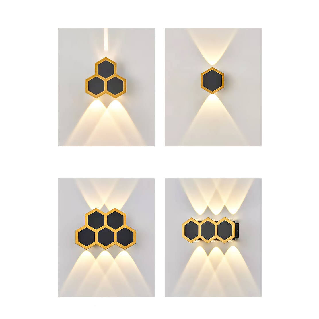Frendorf | LumoHex Prime | Modernes Outdoor LED Wandlicht | Hexagon Schwarz-Gold Kombination