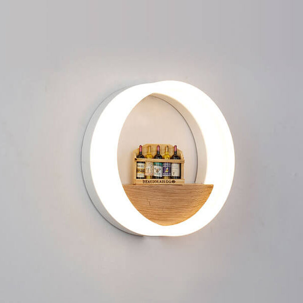 Frendorf | Lumoshelf LED Wandleuchte | Massivholz mit Ablage | Runde Wandlampe | Warm- & Weißlicht