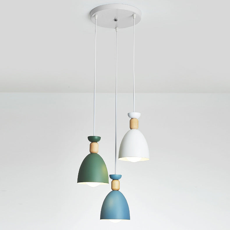 Modern Minimalist Runde Kegel Eisen Holz 1/3 Licht Insel Licht Kronleuchter für Esszimmer