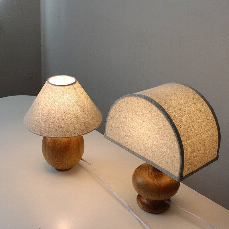 Frendorf | ZenSphere Japanische Vintage Tischlampe | Massivholz & Stoffschirm | Wabi-Sabi Design | 1-flammig | Deko für Zuhause