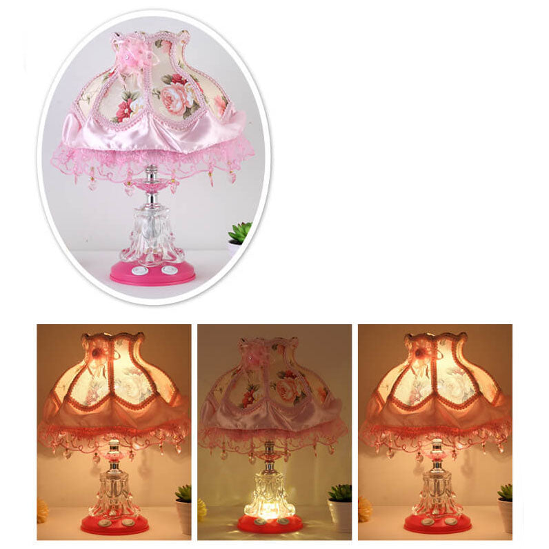 Frendorf | Elarion Glow Tischlampe | Europäisches Design | Stoffschirm & Glasfuß | Dimmbar | Romantische Beleuchtung