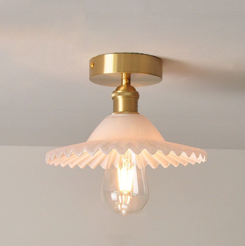 Frendorf | Lotuvia Japanische Vintage Deckenleuchte | Glas & Messing | Lotus Design | Semi-Flush-Mount
