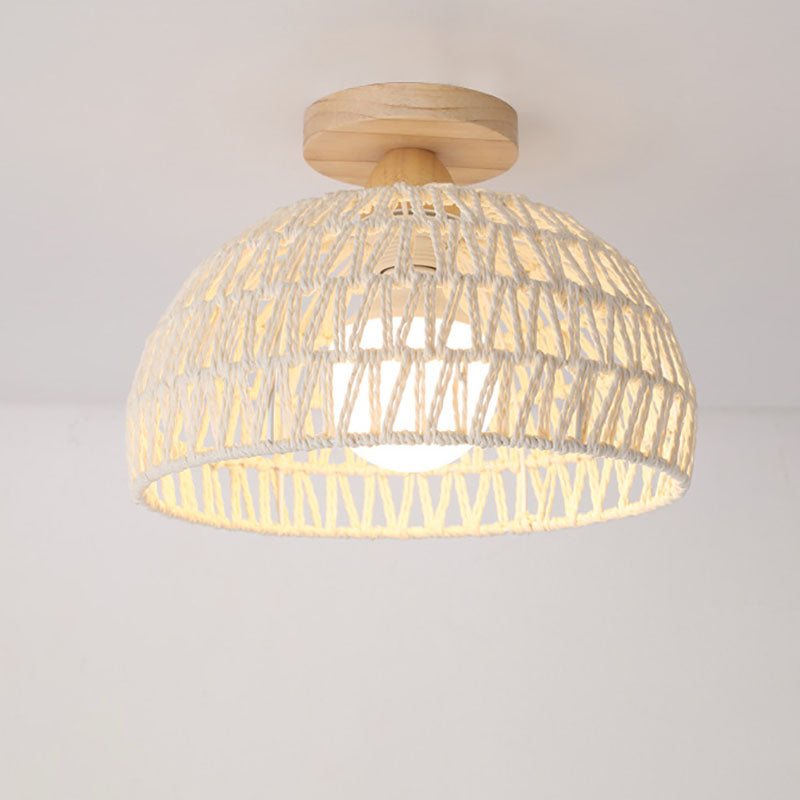 Frendorf | Rattana Deckenleuchte | Japanisches Design | Halbrundes Holz & Rattan | Beleuchtung für Wohnzimmer