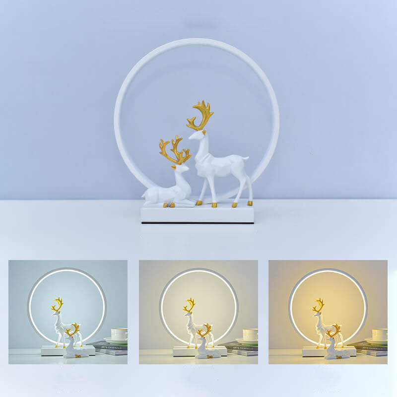 Frendorf | CircleLume USB LED Nachtlicht | Nordic Design | Tischlampe mit Hirschfigur | Warmweißes Licht & Dimmbar