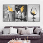 Schwarzes Weinglas mit Boot-Wandkunst - Leinwand-Wandbild