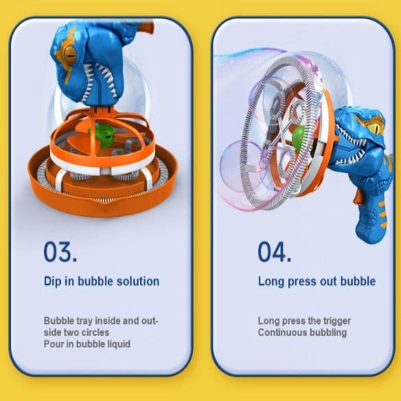 Frendorf | Kinder Dinosaurier Blasenwerfer | Tragbare Blasenmaschine | 1000+ Blasen/Min