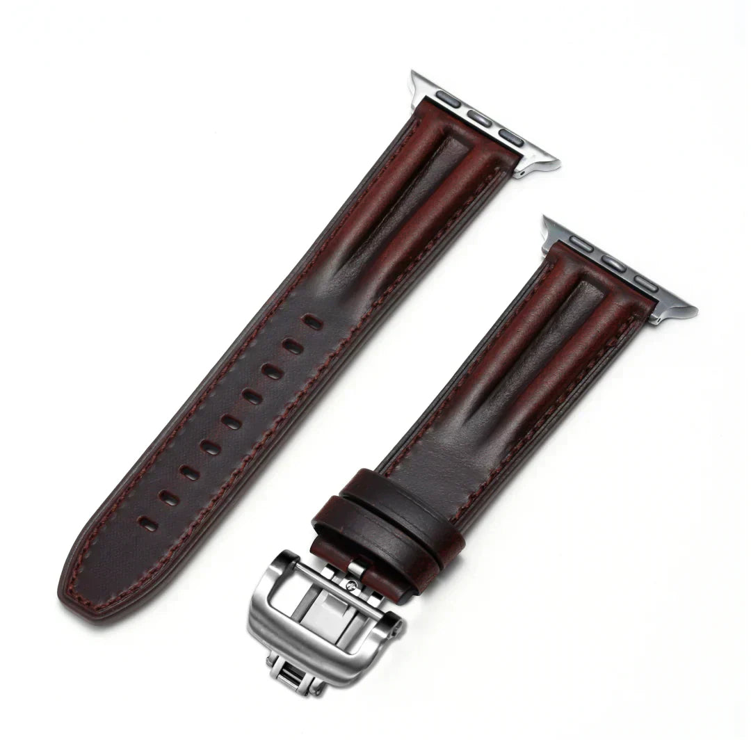 Frendorf | Luxuriöses Lederarmband mit Schmetterlingsverschluss und Rille für die Apple Watch