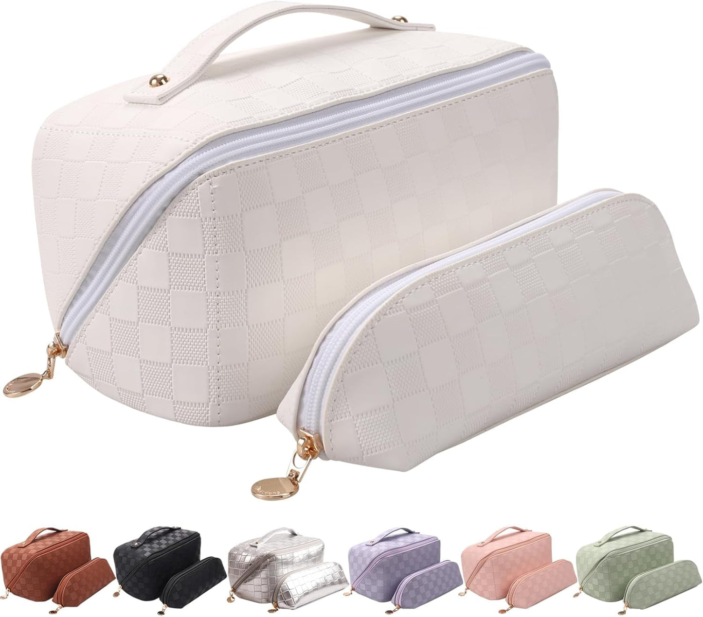 Frendorf | Abiudeng Große Make-up Tasche, Doppelschicht Kosmetiktasche, Reise Make-up Tasche, Leder Make-up Tasche, Kosmetische Reisetaschen, Tragbare Leder Kulturbeutel, Geräumige Kosmetiktasche für Frauen und Mädchen