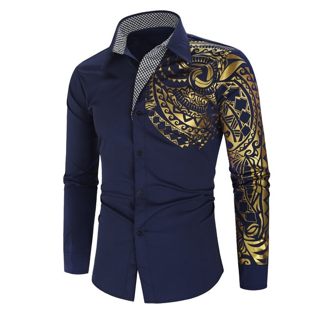 Frendorf | Luxus Gold Schwarz Hemd Männer Neu Slim Fit Langarm