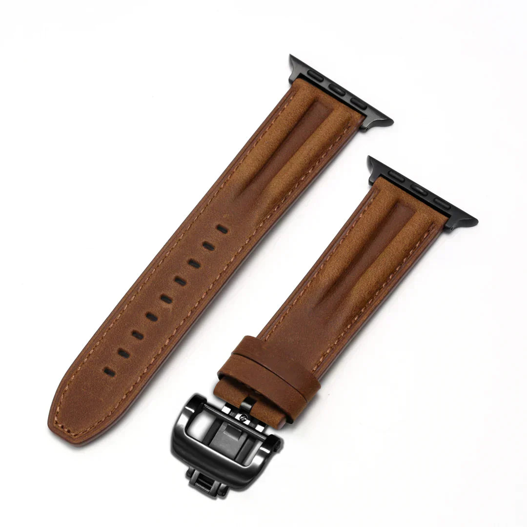 Frendorf | Luxuriöses Lederarmband mit Schmetterlingsverschluss und Rille für die Apple Watch
