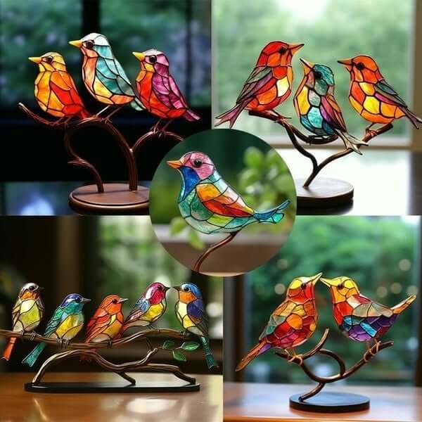 Frendorf | ElegantAviary | Bunte Vögel auf Ast Schreibtischornamente