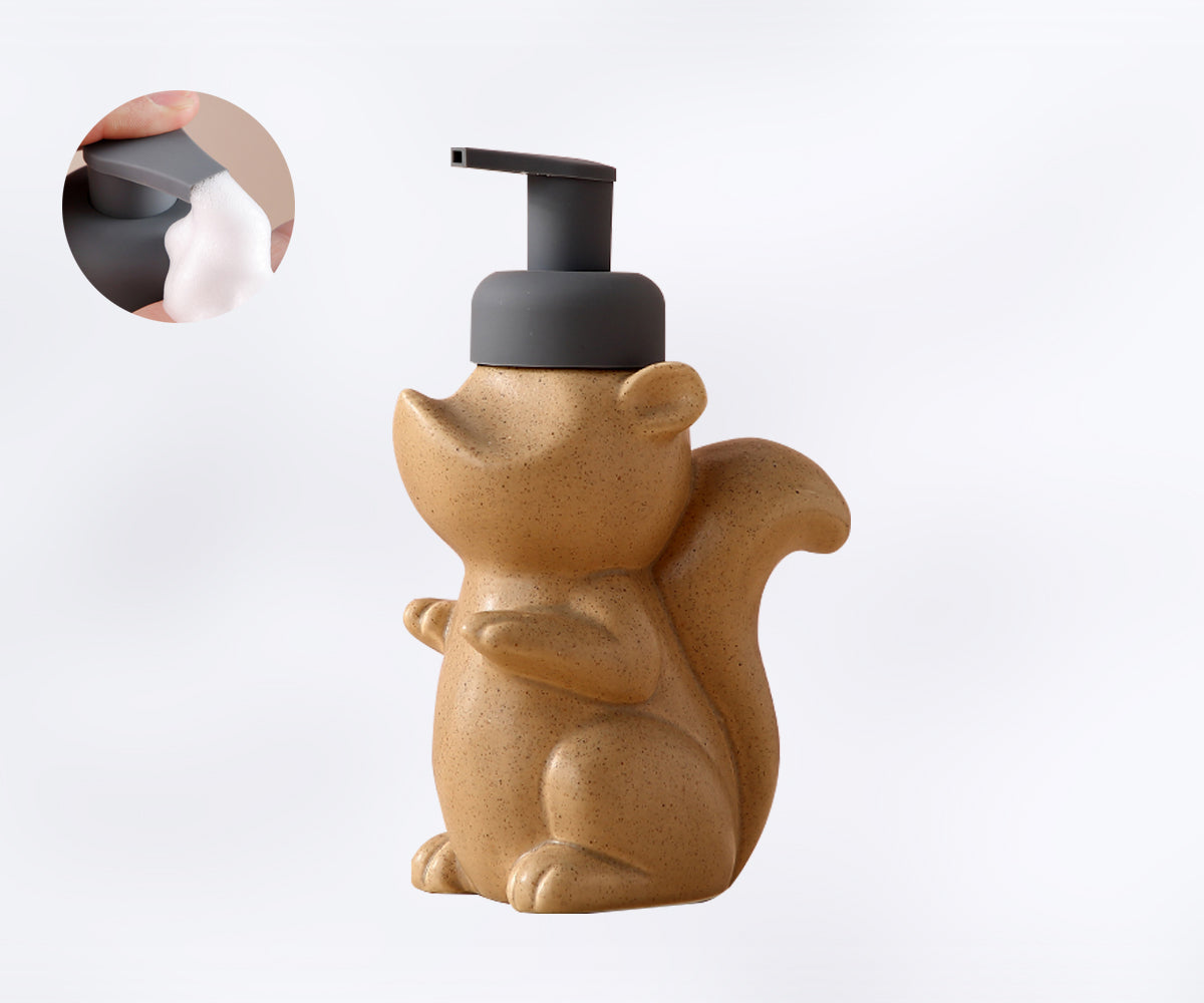 Keramischer Seifenspender, Eichhörnchen Schaum-Pumpen Badezimmerflasche, Tierdesign, nachfüllbare wiederverwendbare Lotion-Pumpe für Badezimmer Küche, 510ml/17,2oz