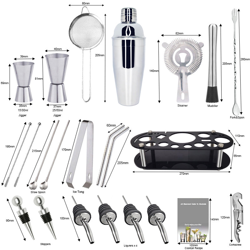 1-22 Stück Edelstahl Cocktail Shaker Set Cocktail Bar Werkzeuge