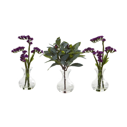 10” Baby Breath und Oliven Arrangement in Vase (Set von 3)