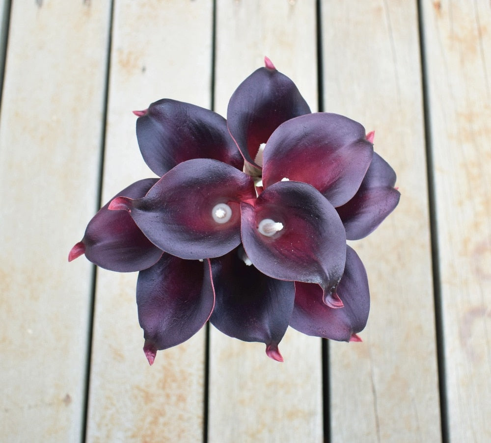 10 marineblaue Calla-Lilien PU Real Touch Blumen Hochzeitsdekoration Sträuße Tischdekoration Kunstblumen Wohnkultur