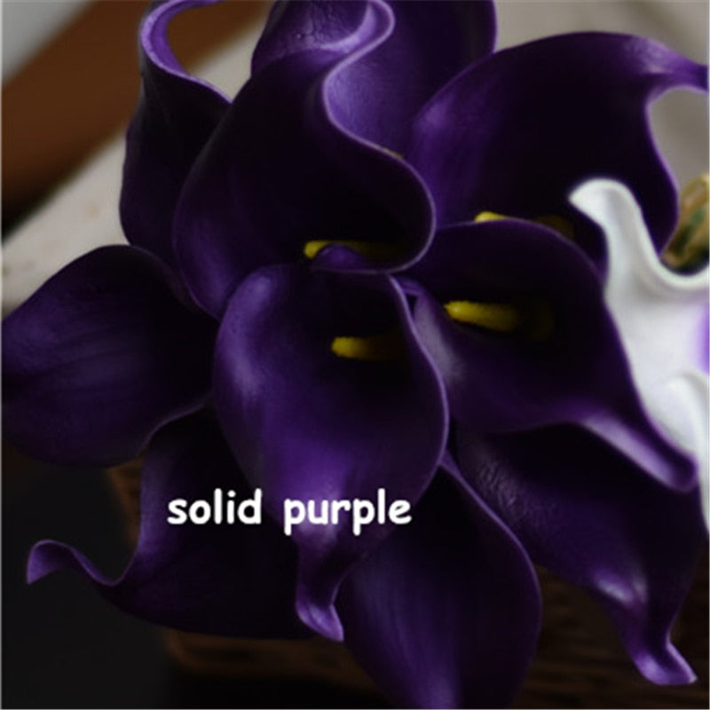 10 marineblaue Calla-Lilien PU Real Touch Blumen Hochzeitsdekoration Sträuße Tischdekoration Kunstblumen Wohnkultur