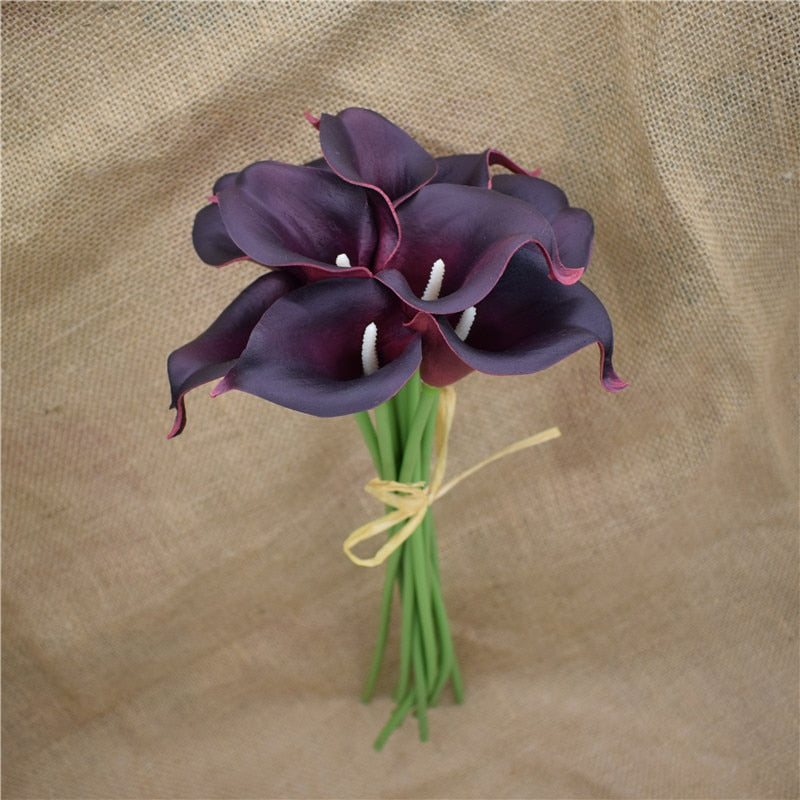 10 marineblaue Calla-Lilien PU Real Touch Blumen Hochzeitsdekoration Sträuße Tischdekoration Kunstblumen Wohnkultur