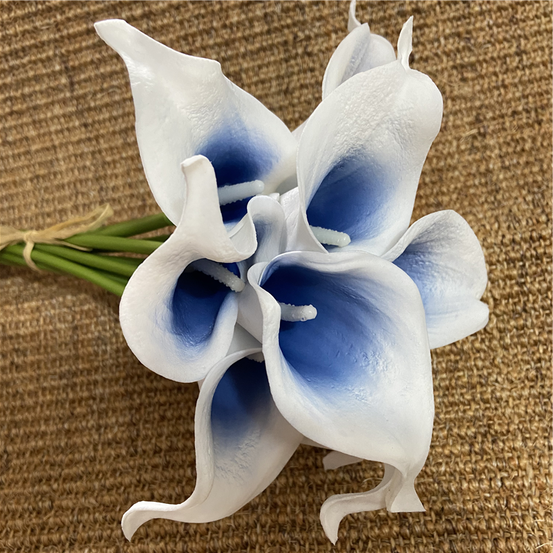 10 marineblaue Calla-Lilien PU Real Touch Blumen Hochzeitsdekoration Sträuße Tischdekoration Kunstblumen Wohnkultur