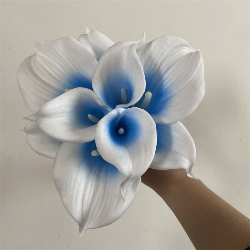 10 marineblaue Calla-Lilien PU Real Touch Blumen Hochzeitsdekoration Sträuße Tischdekoration Kunstblumen Wohnkultur